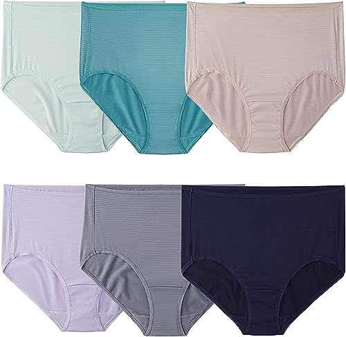Fruit of the Loom Women's Breathable Underwear, Moisture Wicking Keeps You Cool & Comfortable, Available in Plus Size, Cooling Stripes-Brief-6 Pack-Colors May Vary, 9, 6DBCSR1