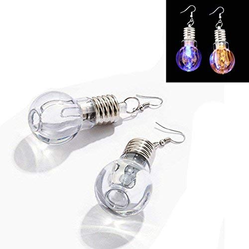 Beokeo 1 Pair LED Earrings Glowing Light Up Bulb Shape Ear Drop Dance Party Accessories,Multi-Color