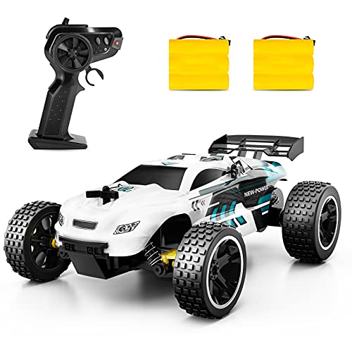 Tecnock RC Racing Car, 2.4GHz High Speed Remote Control Car, 1:18 2WD Toy Cars Buggy for Boys & Girls with Two Rechargeable Batteries for Car, Gifts for Kids (White)
