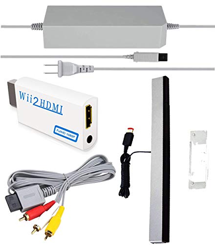 SSIOIZZ 4 in 1 Wii Replacement Cables Set, Wii AC Power Adapter + Wii to hdmi Converter+ Wired Motion Sensor Bar and Composite Audio Video Cable for Nintendo Wii