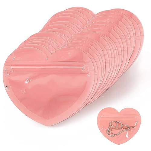 100pcs Small Bags for Small Business, Heart-Shaped Jewelry Bags Clear Mylar Ziplock Baggies Cute Mini Packaging Supplies for Earring Sample
