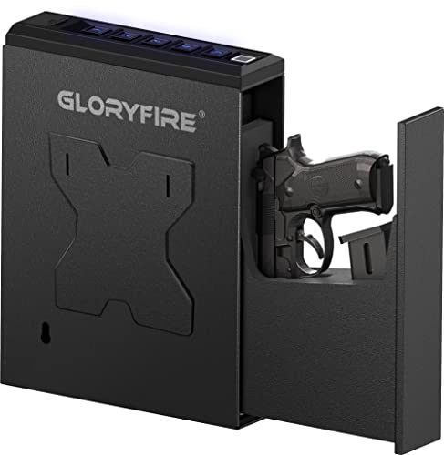 GLORYFIRE Gun Safe Biometric Pistol Safe, Mounted Nightstand Quick Access Handgun Safe and Gun Lock Box for Car, Truck, Desk, Bedside, Wall with Security Fingerprint, Key Access, PIN Code