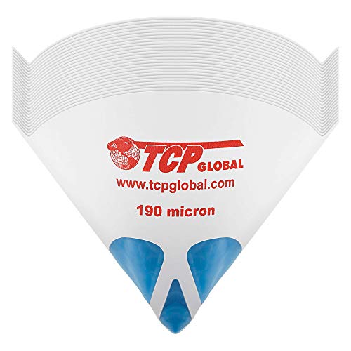 TCP Global 50 Pack of Ultra-Flow Blue Nylon Mesh Paint Strainers with 190 Micron Filter Tips - Premium Cone Screen Filters