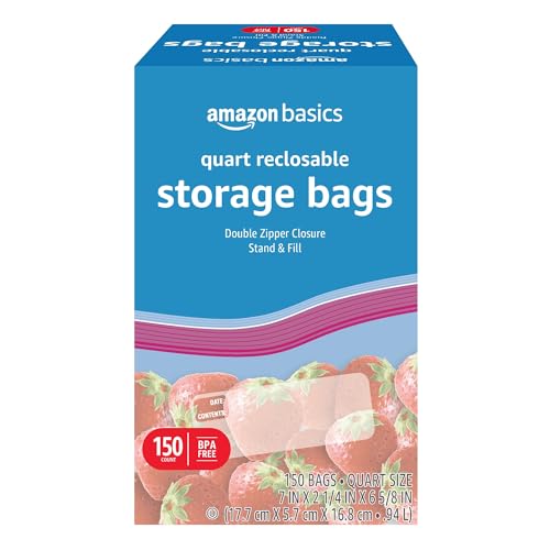 Amazon Basics Quart Food Storage Bags, 150 Count (Previously Solimo)
