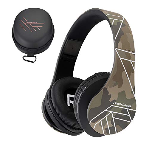PowerLocus Bluetooth Over-Ear Headphones, Wireless Stereo Foldable Headphones Wireless and Wired Headsets with Built-in Mic, Micro SD/TF, FM for iPhone/Samsung/iPad/PC (Camo)
