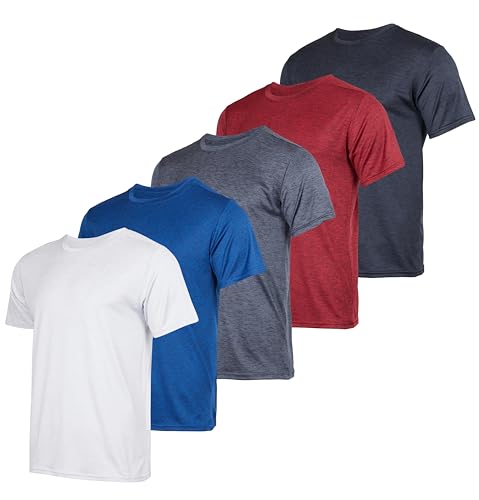 5 Pack: Boys Girls Active Athletic Quick Dry Dri Fit Short Sleeve T-Shirt Crew Neck Tops Teen Gym Undershirts Tees Youth Basketball Clothes Moisture Wicking Performance-Set 2,Large (12-14)