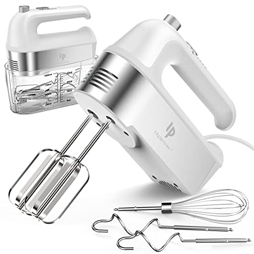 Hand Mixer Electric, 450W Kitchen Mixers with Scale Cup Storage Case, Turbo Boost/Self-Control Speed + 5 Speed + Eject Button + 5 Stainless Steel Accessories, For Easy Whipping Dough,Cream,Cake