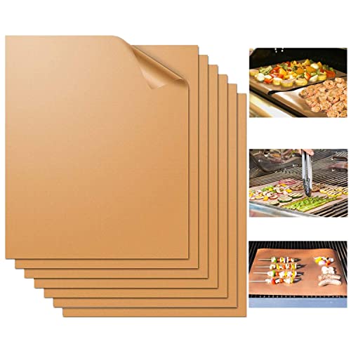 WIBIMEN Grill Mats for Ourdoor Grill, Set of 7 Copper Grill Mat 100% PFOA Free Non-Stick 15.75 x 13', Heavy Duty, Resuable and Easy to Clean, Works on Gas Charcoal and Electric BBQ (7pcs) (Copper)