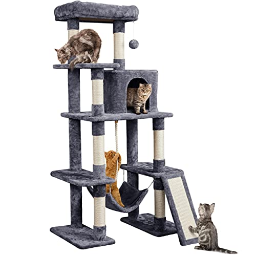 Yaheetech Large Multi-Level Cat Tree, 63 Inches Tall with Sisal-Covered Scratching Posts, Condo, Hammock, Dangling Ball, and Extended Platform for Cats to Play and Sleep