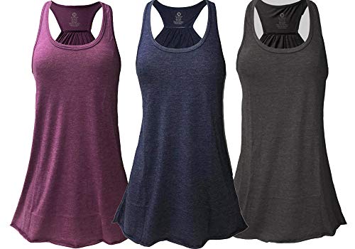 Epic MMA Gear Flowy Racerback Tank Top, Regular and Plus Sizes, Pack of 3 (2XL, Blue/Grey/Dahli)