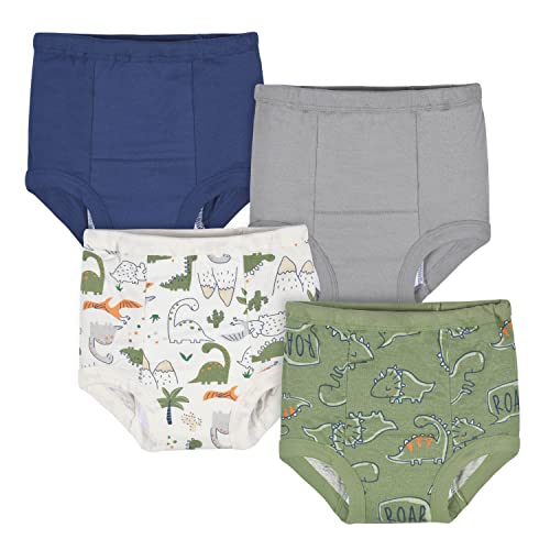 Gerber Baby Boys Infant Toddler 4 Pack Potty Training Pants Underwear Dino Green and Navy 3T