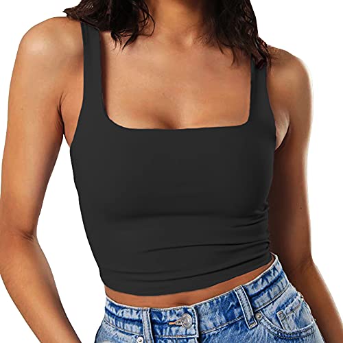 Artfish Women's Sleeveless Strappy Crop Tank Tops Workout Fitness Basic Cropped Camis Black,L