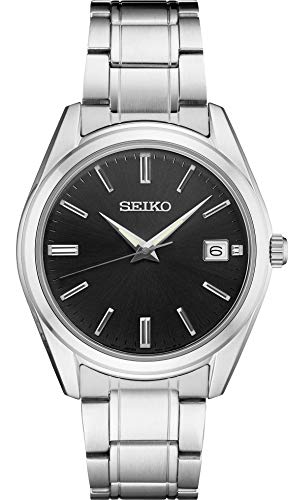 Seiko SUR311 Watch for Men - Essentials - Black Dial, Date Calendar, LumiBrite Hands, Stainless Steel Case & Bracelet, and 100m Water Resistant