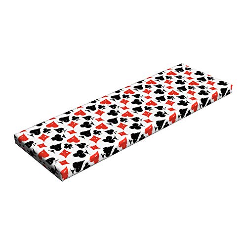 Lunarable Poker Bench Pad, Grunge Inspirations Card Suits Geometric Pattern Gambling Themed Illustration, Standard Size HR Foam Cushion with Decorative Fabric Cover, 45' x 15' x 2', White Black Orange