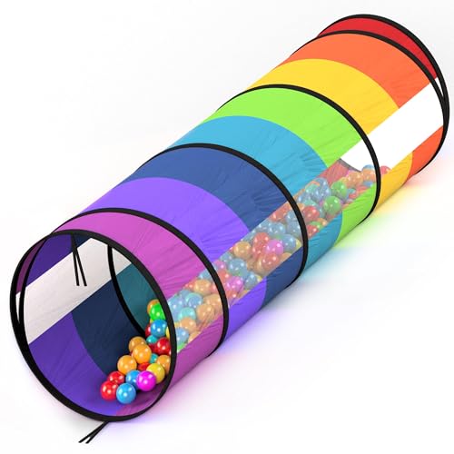 Playz Kids Play Tunnel for Toddlers 1-3 and Up, Large 21' Opening Colorful Rainbow Pop Up Baby Tunnel for Kids to Crawl Through, Indoor & Outdoor Kids Tunnel for Babies, Cat, Dog, Pets Crawling Tunnel