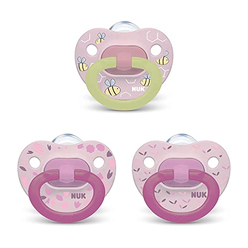 NUK Orthodontic Pacifier Value Pack,3-Pack (Pink Bee) 0-6 Months