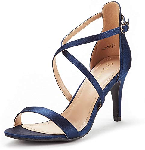 DREAM PAIRS Womens Dolce Fashion Stilettos Open Toe Pump Heel Sandal Navy Satin - 9