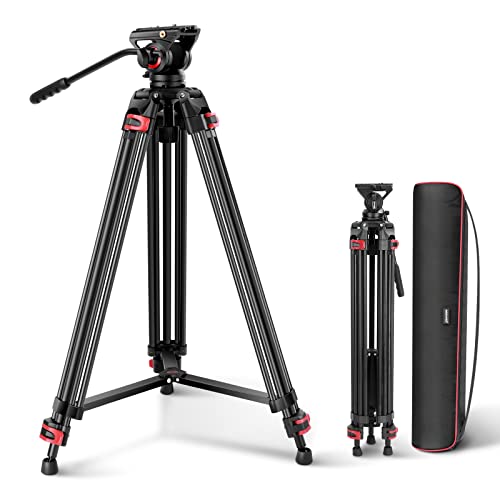 NEEWER 74' Pro Video Tripod with Fluid Head, Heavy Duty Aluminum Tripod with 360° Pan&-70°/+90° Tilt Head Quick Release Plate and Mid-Level Spreader for DSLR Camera&Camcorder, Max Load:17.6lb/8Kg-GM88