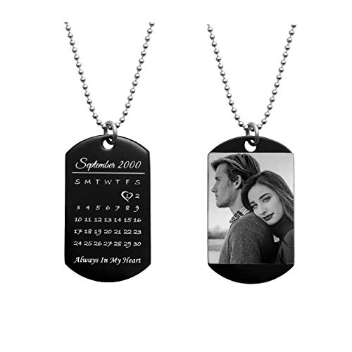 Queenberry Laser Engraved Personalized Date/Text/Photo Pendant Necklac Stainless Steel Dog Tag Love Note Valentines Anniversary Birthday Gift To Husband Wife