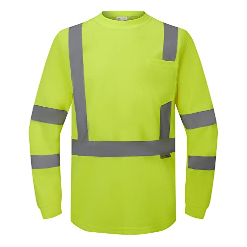 3C Products ST3000, ANSI/ISEA Class 3, Men’s High Vis Long Sleeve Safety T-Shirt, UV Protection, Reflective, Neon Green,3XL