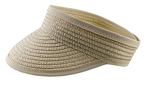 Sun-Visor-Hat for Kids Foldable Straw-Beach-Hat Baby-Girls Summer UPF 50+ Sun-Hat Beige