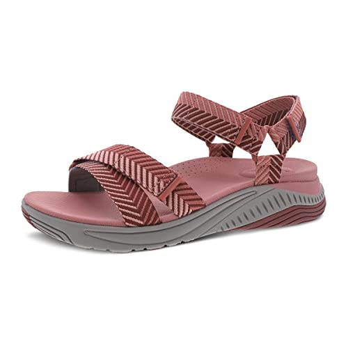 Dansko Racquel Fully Adjustable Sport Sandal for Women – Lightweight EVA Midsole and Rubber Outsole – Natural Arch Technology For Added Support – Hook and Loop Closures Rose Herringbone 7.5-8 M US