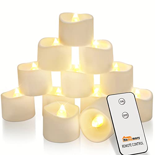 Homemory Remote Control Tea Lights Candles Battery Operated, Flameless LED Electric Tea Lights with Remote Votive Candles Light Up Candles for Table Decor, Outdoor Decor, Home Decor,12Pcs-Warm White