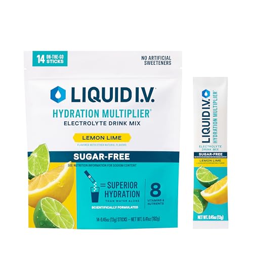 Liquid I.V. Hydration Multiplier Sugar-Free - Lemon Lime - Hydration Powder Packets | Electrolyte Powder Drink Mix | Convenient Single-Serving Sticks | Non-GMO | 14 Servings (Pack of 1)