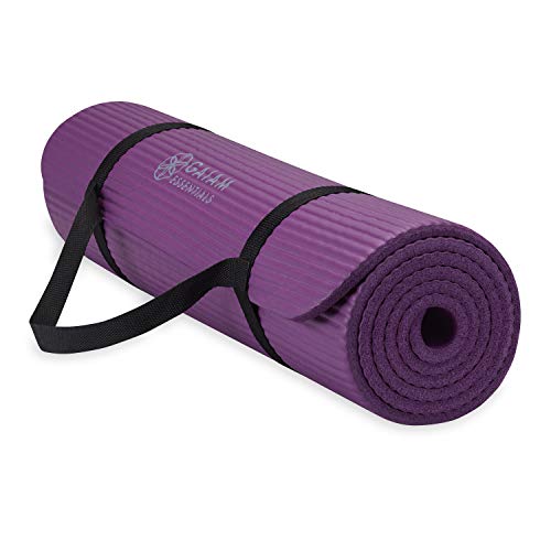 Gaiam Essentials Thick Yoga Mat Fitness & Exercise Mat with Easy-Cinch Carrier Strap, Purple, 72'L X 24'W X 2/5 Inch Thick, 10mm
