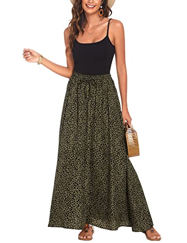 Bluetime Women Elastic High Waisted A Line Maxi Skirts Chiffon Flowy Casual Pleated Long Skirts Floor Length (M, Floral16)