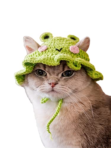 QWINEE Cartoon Design Knit Cute Dog Hat Soft Cat Hat Rabbit Hat Halloween Christmas Party Costume Head Wear Accessories for Puppy Cat Kitten Small Dogs Small Animals Green and Pink Medium