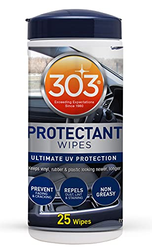 303 Products Protectant Wipes - Ultimate Automotive UV Protection - Prevent Fading and Cracking - Repels Dust, Lint, and Staining - Non Greasy - 25 Wipes (30397)