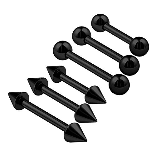 6PCS Stainless Steel Black Straight Barbell 16g 6mm 8mm 10mm 3mm Ball Cone Eyebrow Helix Earrings Rook Piercing Jewelry 0687