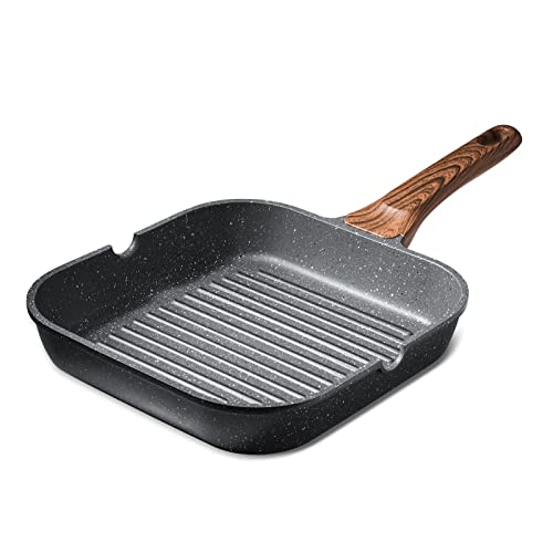 SENSARTE Nonstick Grill Pan for Stove Tops, Versatile Griddle Pan with Pour Spouts, Square Grill Pan for Big Cooking Surface, Durable Grill Skillet for Indoor & Outdoor Grilling. PFOA Free, 11 Inch