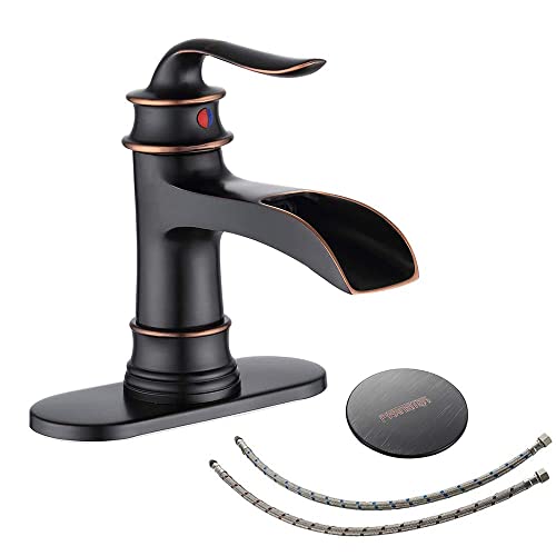 FRANSITON Waterfall Faucet Bathroom Faucet Single Handle One Hole Oil Rubbed Bronze Finish Large Spout Lavatory Faucets Oil Rubbed Bronze