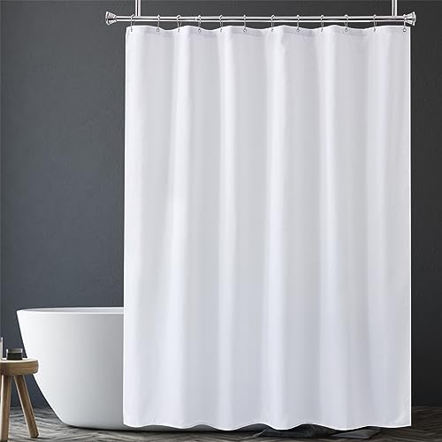 Amazer White Shower Liner Cloth Waterproof, Soft White Shower Curtain Liner Fabric with Weighted Stones, Washable Shower Curtain and Liner 2-in-1, 120G Heavy Duty, 12 Grommet Holes, 72 x 72 Inches
