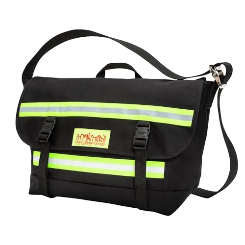 Manhattan Portage Pro Bike Messenger Bag with Reflective Stripes (MD) Waterproof Lining and Spacious Main Compartment (Black)