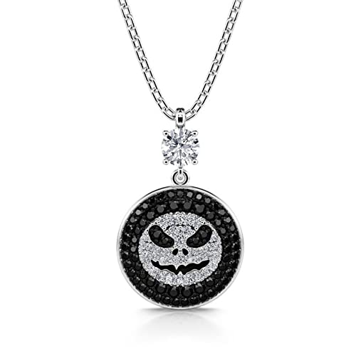 Jeulia Pumpkin King Sterling Silver Necklace Skull Design Jack Skeleton Black Crystal Infinity Heart Pendant Valentine Birthday Christmas Gifts for Women Bride Teen Girls with Gift Box