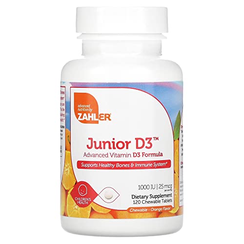 Zahler Junior D3 Vitamins 1000 IU - Chewable Vitamin D3 for Kids - Vitamin D for Kids to Support Bone, Teeth & Immune Health - Kosher Kids Vitamin D3 Orange Flavor - D3 Vitamins for Kids (120 Count)