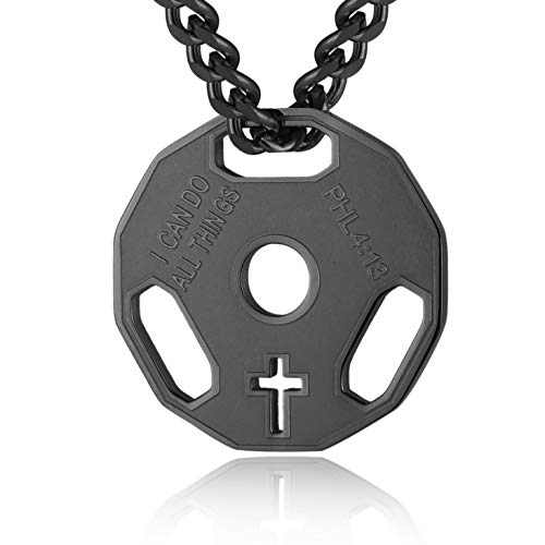 HZMAN Mens Fashion Stainless Steel Fitness Gym Dumbbell Weight Plate Barbell Chain Pendant Necklace