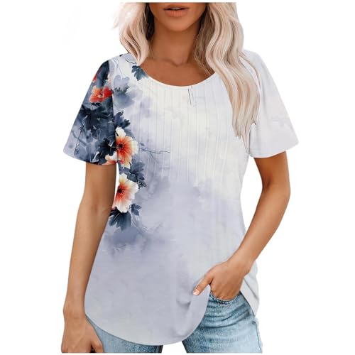 Deal of The Day Floral Graphic Tops for Women Summer Casual Short Sleeve Shirts Stylish Loose Flowy Crewneck Tee Basic Pullover Tunic Blouses