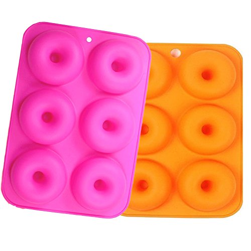 WedFeir 6-Cavity Silicone Cookie Molds Set of 2, Non-Stick Donut Mold Full-Sized Safe Baking Tray Maker Baking Pan for Cake Biscuit Bagels Muffins- Heat Resistance.