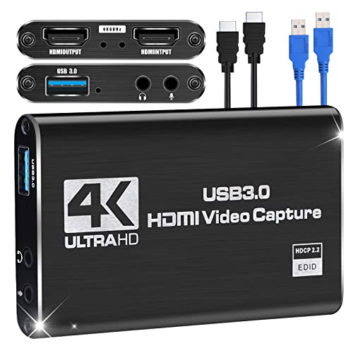 Capture Card Nintendo Switch, Video Game Capture Card 4K 1080P 60FPS, HDMI to USB 3.0 Capture Card for Streaming Work with PS4/PC/OBS/Camera