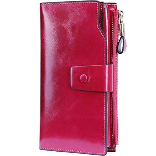 Itslife Womens Wallet RFID Blocking Large Capacity Luxury Wax Genuine Leather Wallets Clutch Wallet Ladies Card holder