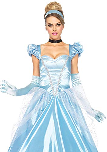 Leg Avenue Womens - 3 Piece Classic Cinderella Gown Set Full Length Family Friendly Princess Dress and Headband Set Adult Sized Costumes, Blue, Medium US