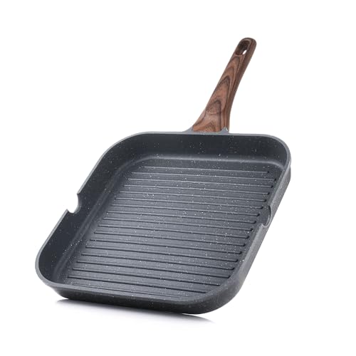 SENSARTE Nonstick Grill Pan for Stove Tops, Versatile Griddle Pan with Pour Spouts, Square Grill Pan for Big Cooking Surface, Durable Grill Skillet for Indoor & Outdoor Grilling. PFOA Free, 11 Inch