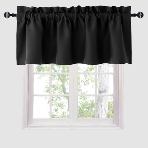 Hiasan Black Valance Curtains Blackout Rod Pocket Window Curtain Valances for Kitchen, 42 x 18 Inches Length, 1 Panel