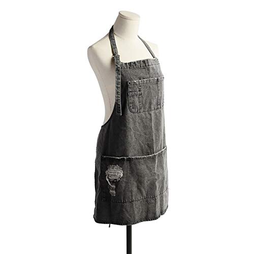 CACHIL Denim Bib Apron Adjustable Straps Cooking Apron Kitchen Apron With 5 Pockets for Coffee Chef Cooking Kitchens (Gray)