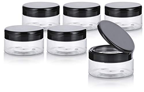 JUVITUS 8 oz Clear PET Plastic Refillable Low Profile Jar with Black Flip Top (6 pack)