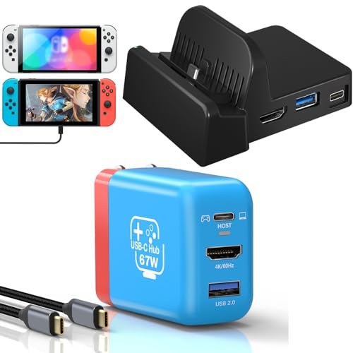 Switch TV Dock & 67W USB C Charger for Nintendo Switch/OLED, Portable Switch Charging Docking Station for TV, Fast Charging Adapter with USB-C Cable, Replace Official Nintendo Switch Dock Sets